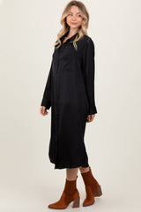 Black Long Sleeve Midi Shirt Dress