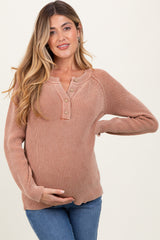 Rust Washed Knit Button Detail Maternity Sweater