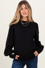 Black Fine Knit Balloon Sleeve Maternity Sweater