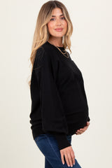 Black Fine Knit Balloon Sleeve Maternity Sweater