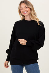 Black Fine Knit Balloon Sleeve Sweater