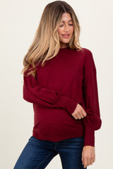 Burgundy Fine Knit Balloon Sleeve Maternity Sweater