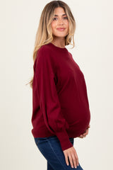 Burgundy Fine Knit Balloon Sleeve Maternity Sweater