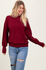 Burgundy  Fine Knit Balloon Sleeve Sweater