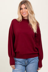 Burgundy  Fine Knit Balloon Sleeve Sweater