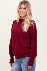 Burgundy  Fine Knit Balloon Sleeve Sweater