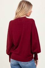 Burgundy  Fine Knit Balloon Sleeve Sweater