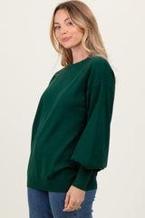 Forest Green Fine Knit Balloon Sleeve Sweater