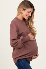 Brown Fine Knit Balloon Sleeve Maternity Sweater