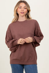 Brown Fine Knit Balloon Sleeve Sweater