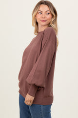 Brown Fine Knit Balloon Sleeve Sweater