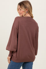 Brown Fine Knit Balloon Sleeve Sweater