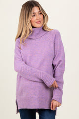 Lavender Contrast Rib Turtle Neck Maternity Sweater