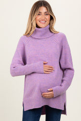 Lavender Contrast Rib Turtle Neck Maternity Sweater