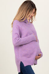 Lavender Contrast Rib Turtle Neck Maternity Sweater