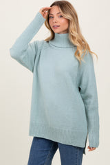 Light Olive Contrast Rib Turtle Neck Maternity Sweater