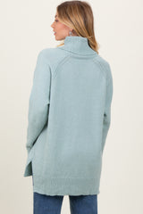 Light Olive Contrast Rib Turtle Neck Sweater