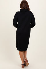 Black Turtleneck Side Slit Midi Sweater Dress