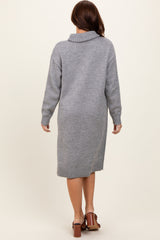 Heather Grey Turtleneck Side Slit Midi Sweater Dress