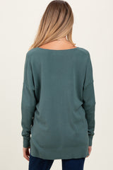 Olive Front Seam V-Neck Side Slit Maternity Sweater