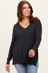 Charcoal Front Seam V-Neck Side Slit Maternity Sweater