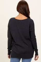 Charcoal Front Seam V-Neck Side Slit Sweater