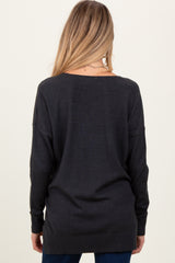 Charcoal Front Seam V-Neck Side Slit Maternity Sweater