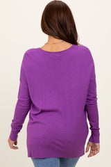 Violet Front Seam V-Neck Side Slit Sweater