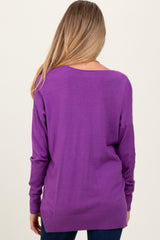 Violet Front Seam V-Neck Side Slit Maternity Sweater