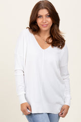 Ivory  Front Seam V-Neck Side Slit Sweater