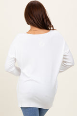 Ivory  Front Seam V-Neck Side Slit Sweater