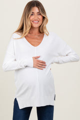 Ivory Front Seam V-Neck Side Slit Maternity Sweater