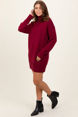 Burgundy Turtle Neck Mini Sweater Dress