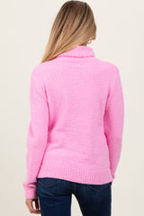 Pink Turtleneck Chenille Knit Maternity Sweater