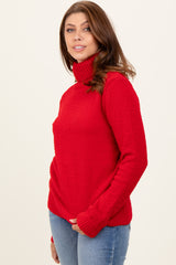 Red Turtleneck Chenille Knit Sweater