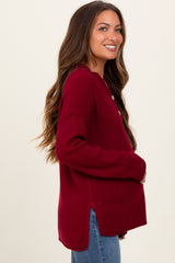 Burgundy Diamond Knit Button Detail Maternity Sweater