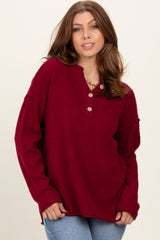 Burgundy Diamond Knit Button Detail Maternity Sweater