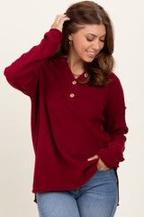 Burgundy Diamond Knit Button Detail Sweater