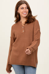 Camel Diamond Knit Button Detail Sweater