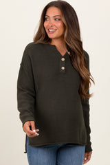 Olive Diamond Knit Button Detail Maternity Sweater