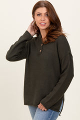 Olive Diamond Knit Button Detail Sweater