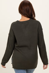 Olive Diamond Knit Button Detail Sweater