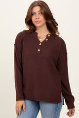 Brown Diamond Knit Button Detail Sweater