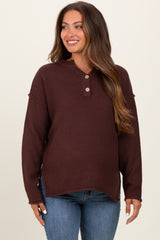 Brown Diamond Knit Button Detail Maternity Sweater