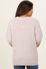 Beige Diamond Knit Button Detail Maternity Sweater