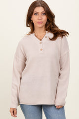 Beige Diamond Knit Button Detail Sweater