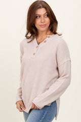 Beige Diamond Knit Button Detail Sweater