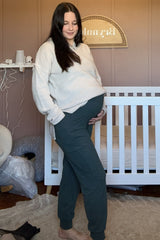 Beige Diamond Knit Button Detail Maternity Sweater