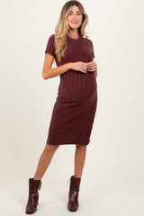 Brown Chenille Knit Short Sleeve Maternity Sweater Dress