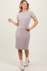 Beige Chenille Knit Short Sleeve Maternity Sweater Dress